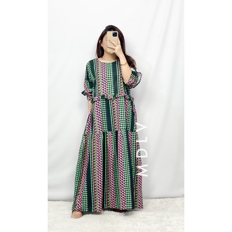 MDLV ~ 06630# Clorinda Maxi Dress Houndstooth Ombre Dress Maxi Premium Import