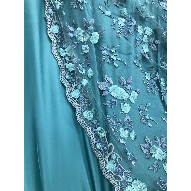 Kain Tile Bordir Hijau Wardah Mint Bahan Kebaya Brokat Brukat Lace Cord Meteran