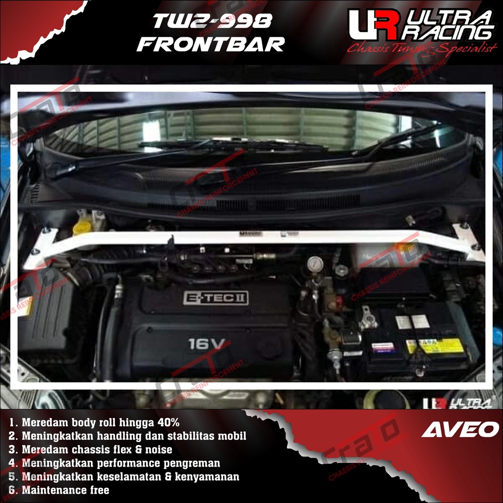 Aksesoris Stabiliser ULTRA RACING Safety Bar - Frontbar Front Strutbar 2 Points - Chevrolet Aveo - T