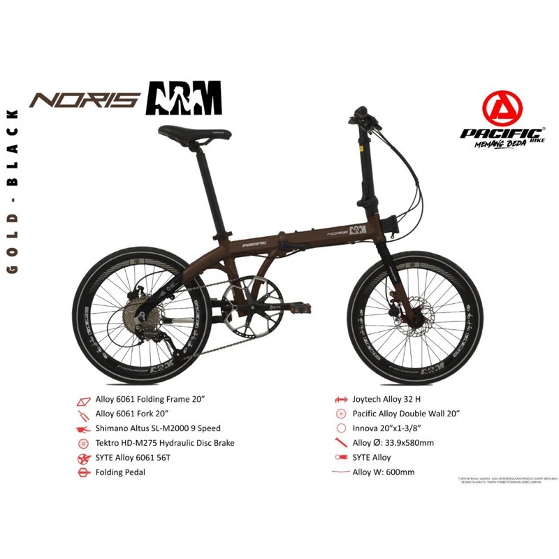 Sepeda lipat PACIFIC NORIS ARM 20 inch Altus 9speed