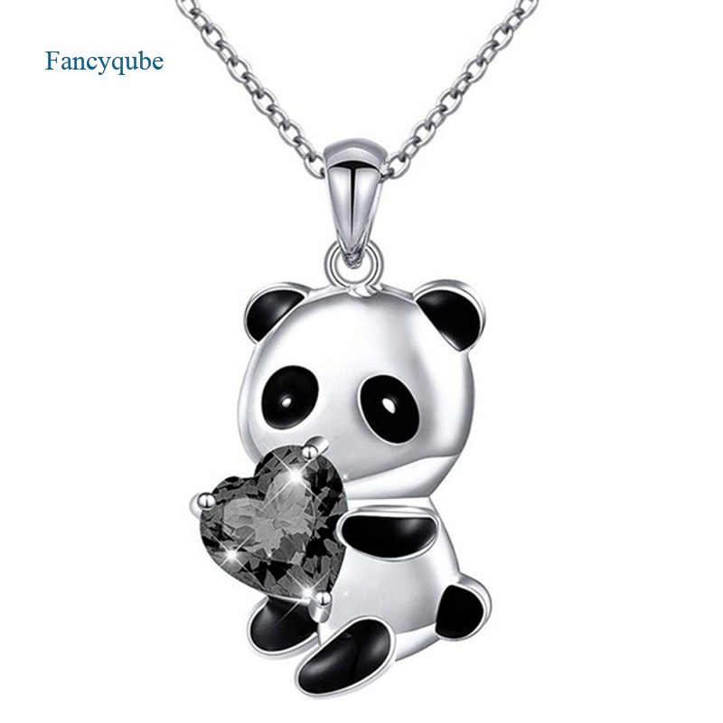 Fancyqube Fashion Panda Pendant Necklace Heart Gemstone Panda Charm Necklaces Animal Pendants Necklaces Jewelry