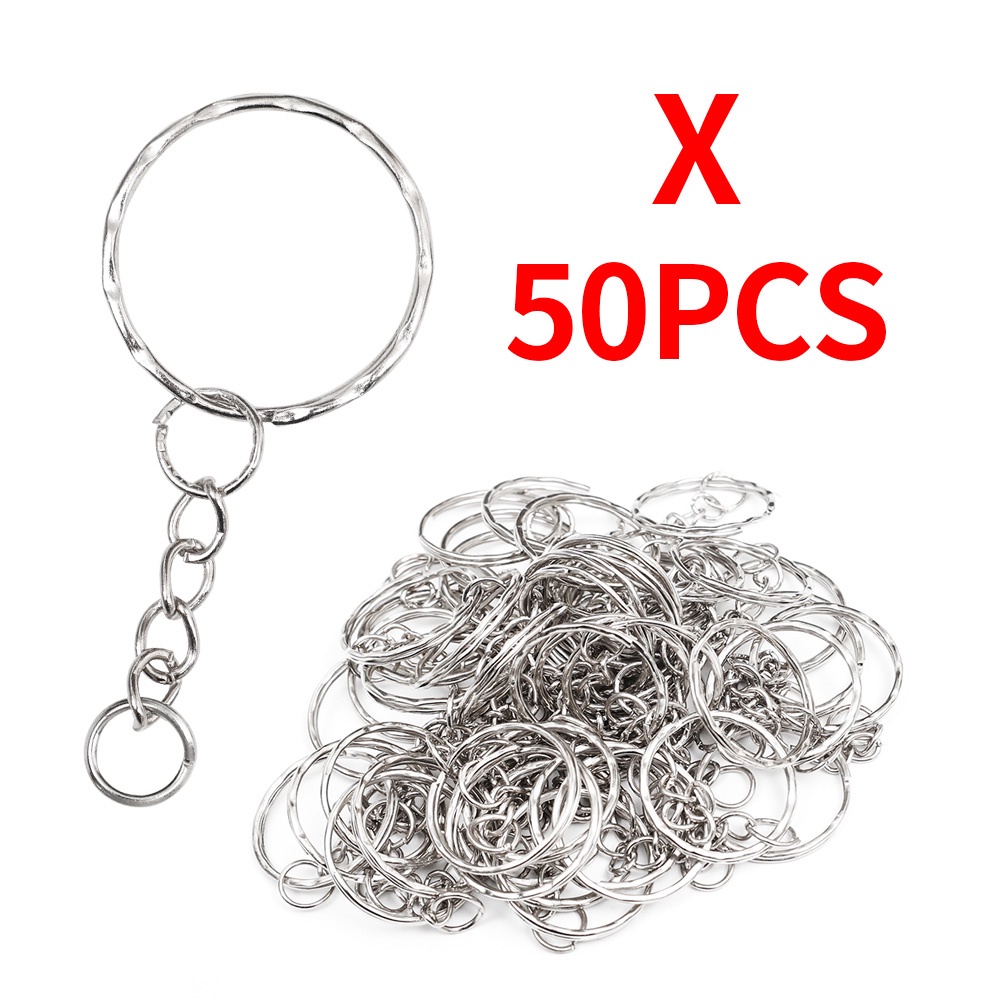 50pcs Gantungan Kunci Dengan Rantai Pendek / O Ring DIY Untuk Strap Handphone