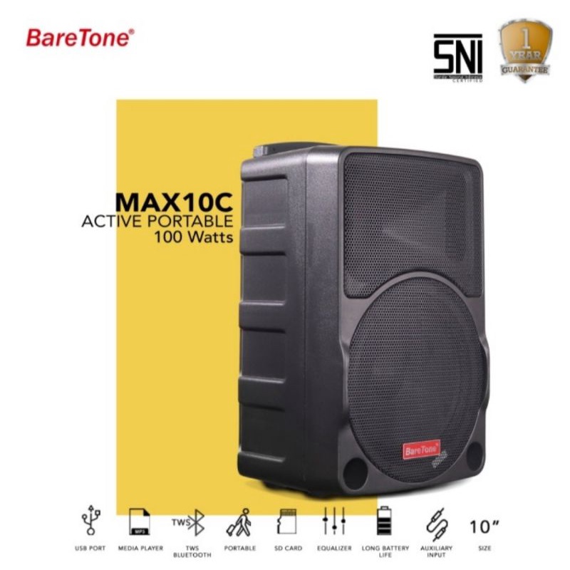 SPEAKER PORTABLE AKTIF WIRELESS MEETING BARETONE 10 INCH MAX 10C BLUETOOTH ORIGINAL