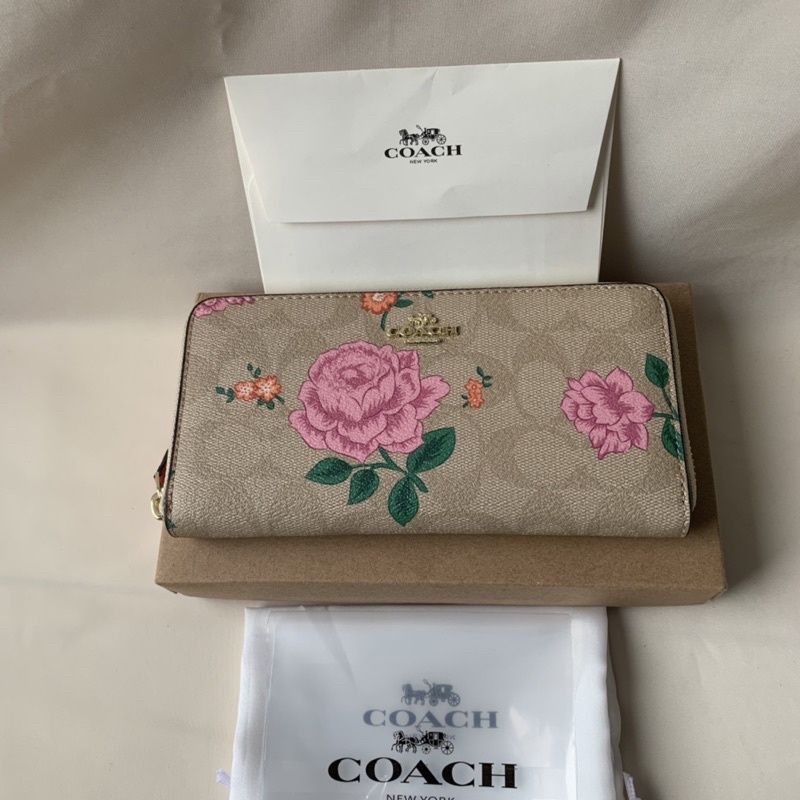 Coach Accordion Zip Wallet In Signature Canvas With Prairie Rose Print(2859)