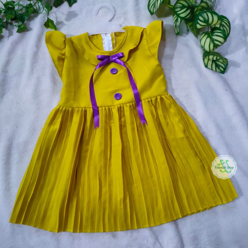 Dress anak 1 2 tahun rok plisket baju anak cewek perempuan marun lime pink ( dress plisket  azumi)