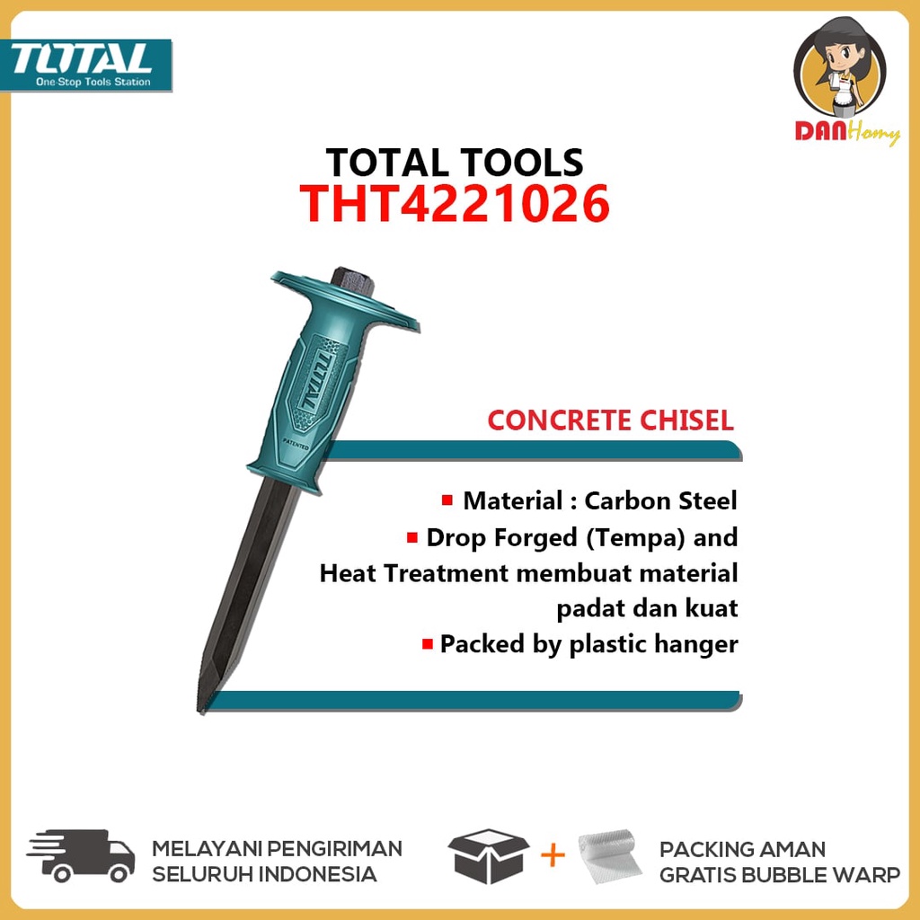 PAHAT BETON TOTAL TOOLS THT-4221026 CONCRETE CHISEL THT4221026 PANJANG 250mm PAHAT UJUNG TAJAM PAHAT