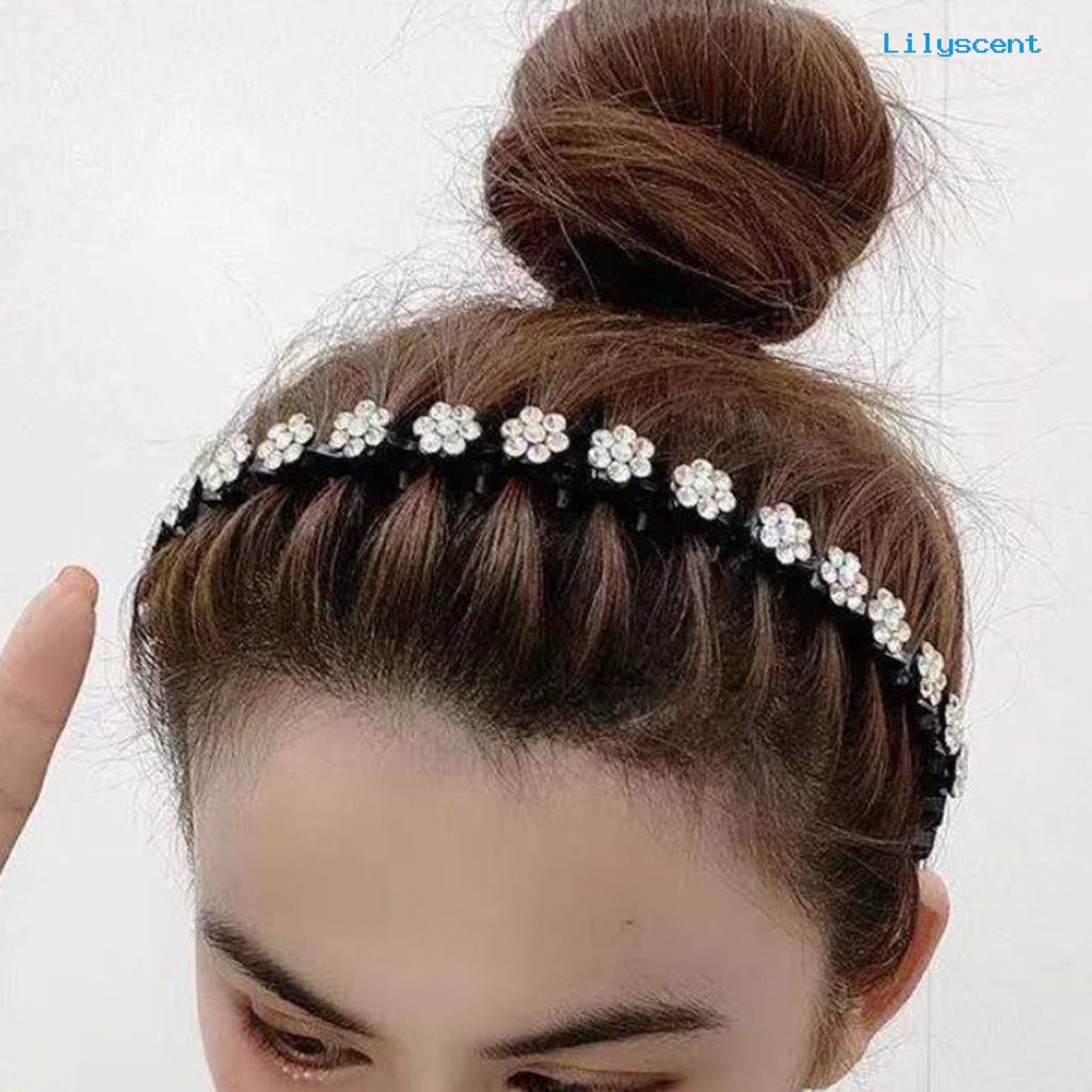 Ls Bando Elastis Anti slip Desain Bunga Hias Berlian Imitasi Aksesoris Rambut Wanita