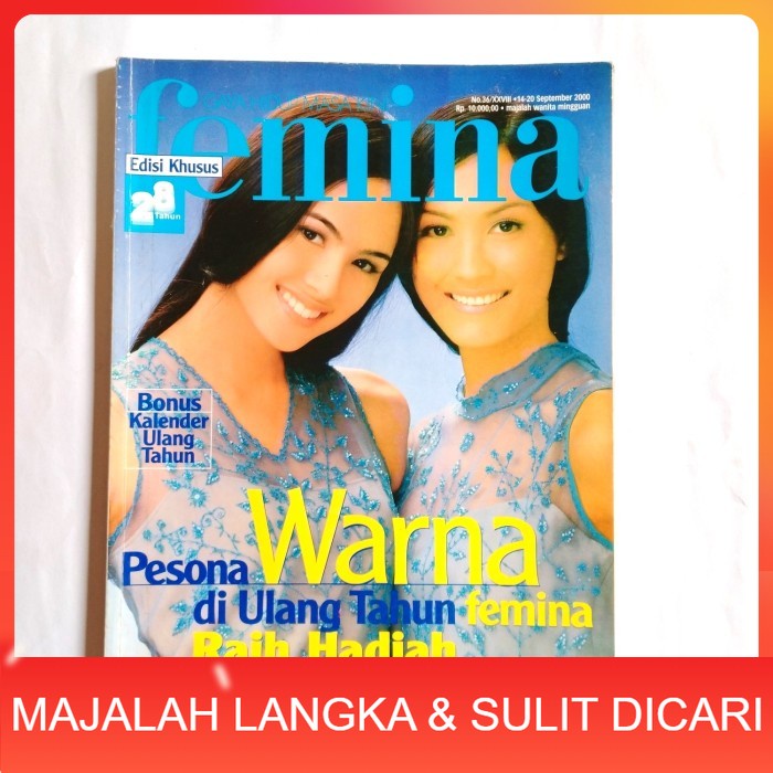 Majalah FEMINA No.36 Sep 2000 Cover MARIANA & DINA Langka