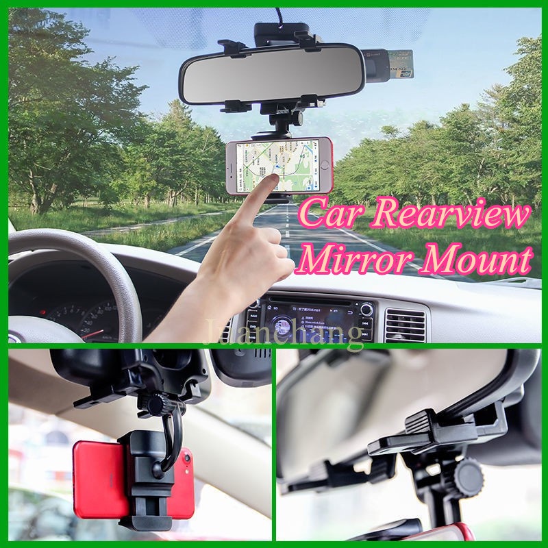 Braket Stand Holder Smartphone Mount Kaca Spion Tengah Mobil Adjustable Bisa Dilipat