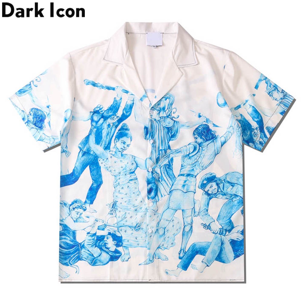 Paling Laris Dark Icon Printed Hawaiian Shirt Men Summer Vintage Polo Shirt Street Fashion Men'S