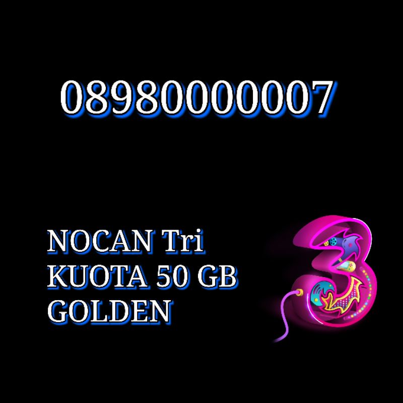 Nomor Cantik Nocan 11 Digit Hexa 0 Kartu Perdana Tri Three 4G LTE Kuota 50GBGolden