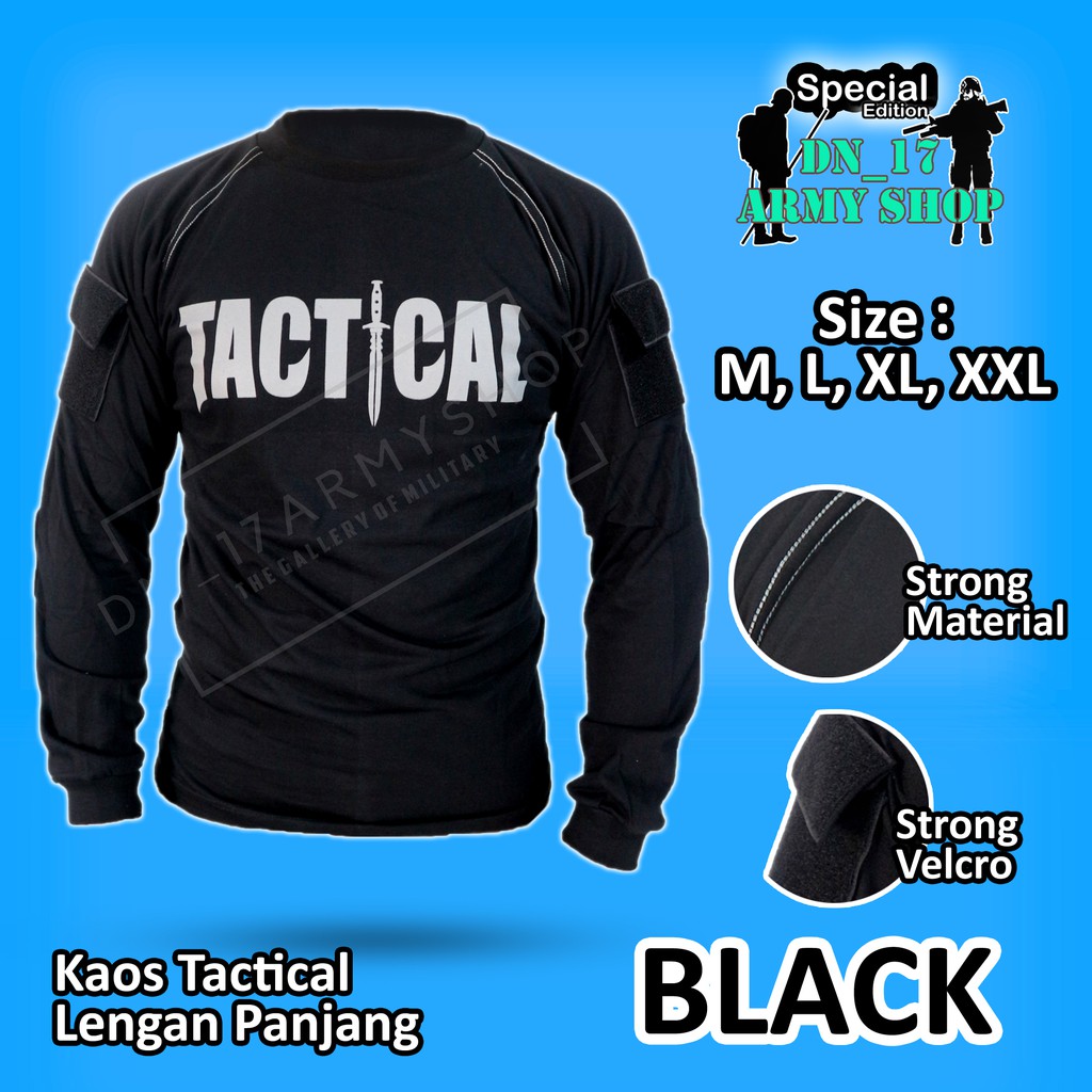 Kaos Tactical Panjang Hitam Katun Combed