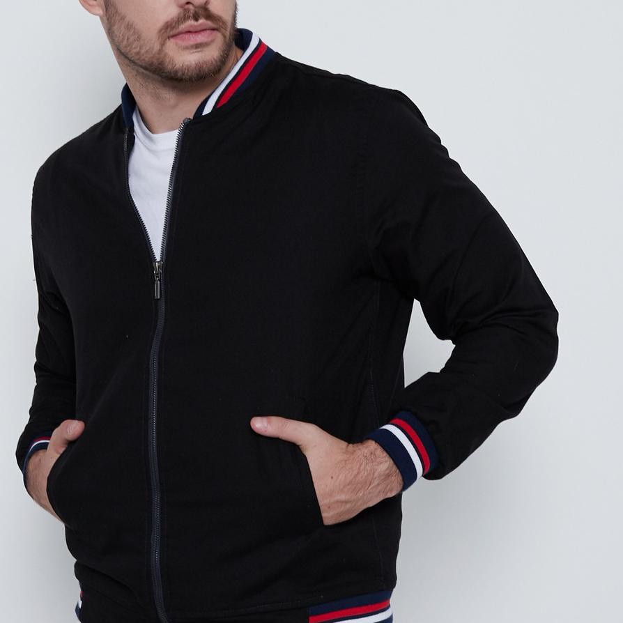 New M231 Jaket Pria Bomber Oxford Panjang Hitam 1768A ,.