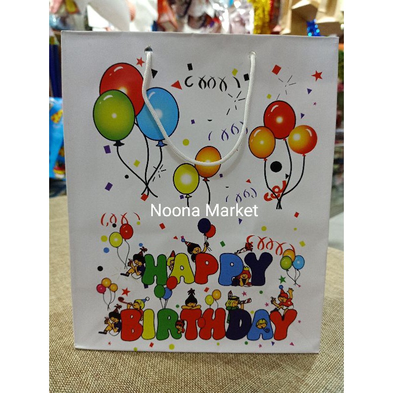 Paperbag Kertas Ulang Tahun / Tas Tali Kertas Karakter / Goodie Bag Ultah-HbD Putih