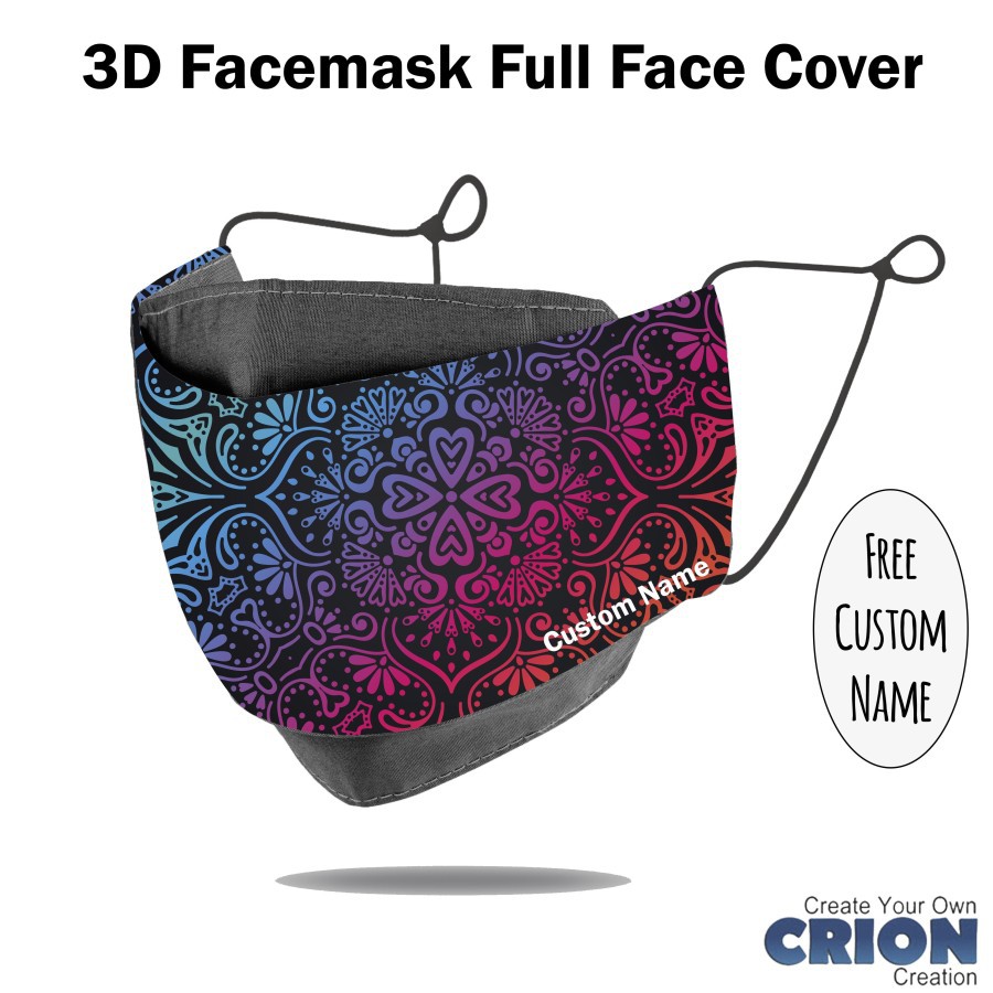 Crion - Masker 3d Full Face Cover Seri Mandala - w antibacterial Layer