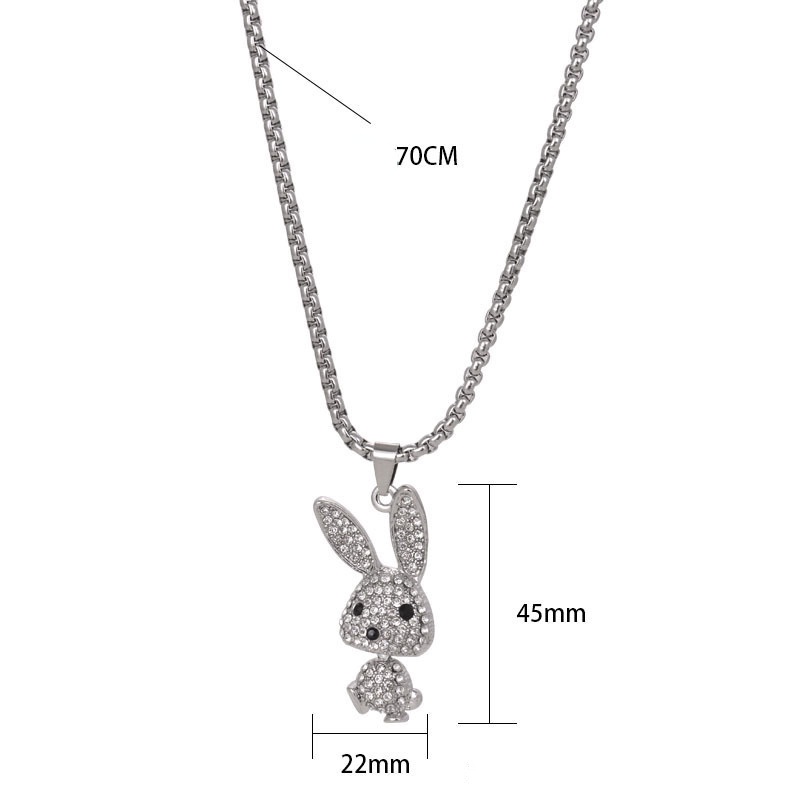 Kalung Rantai Choker Liontin Kelinci Hias Berlian Gaya Punk Hip Hop Untuk Wanita