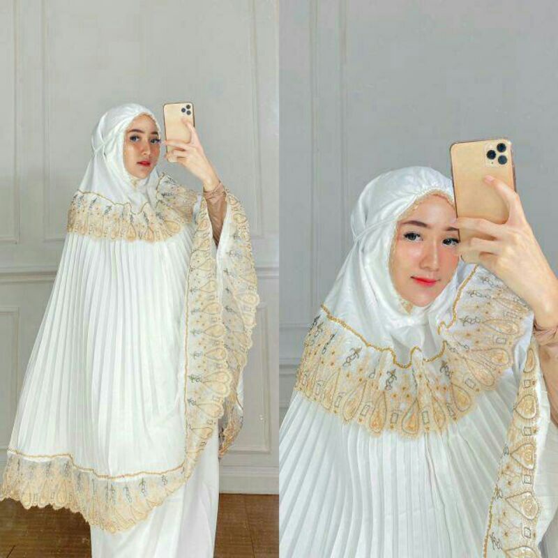 MUKENA DEWASA PLISKET RENDA BORDIR MEWAH / MUKENA PLISKET SWAROVSKI / MUKENA PLISKET TERBARU 2022