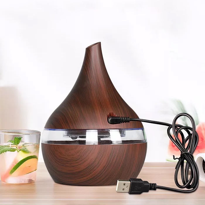 Humidifer Aromatherapy Air Humidifier Aromatherapy Pelembab Udara Ultrasonic Texture Kayu 300 ML