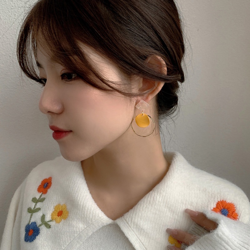 Anting Stud 925 Silver Bentuk Lingkaran Besar Gaya Korea Untuk Wanita