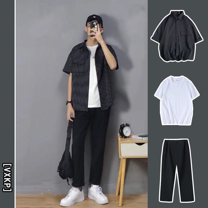 Amspro Kemeja Oversize KSL Kemeja pria kemeja salur oversize atasan pria