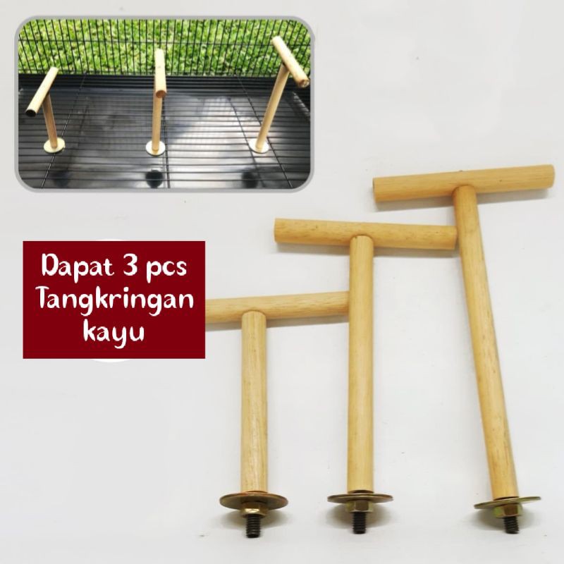 Tangkringan kayu pijakan 3 pcs kandang burung umbar
