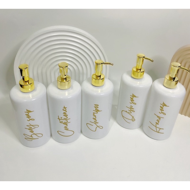 botol PUTIH GLOSSY 500ml EXCLUSIVE GOLD NEW luxury . BISA CUSTOM STIKER tempat sabun cair pump aesthetic bottle minimalist refill bathroom estetik