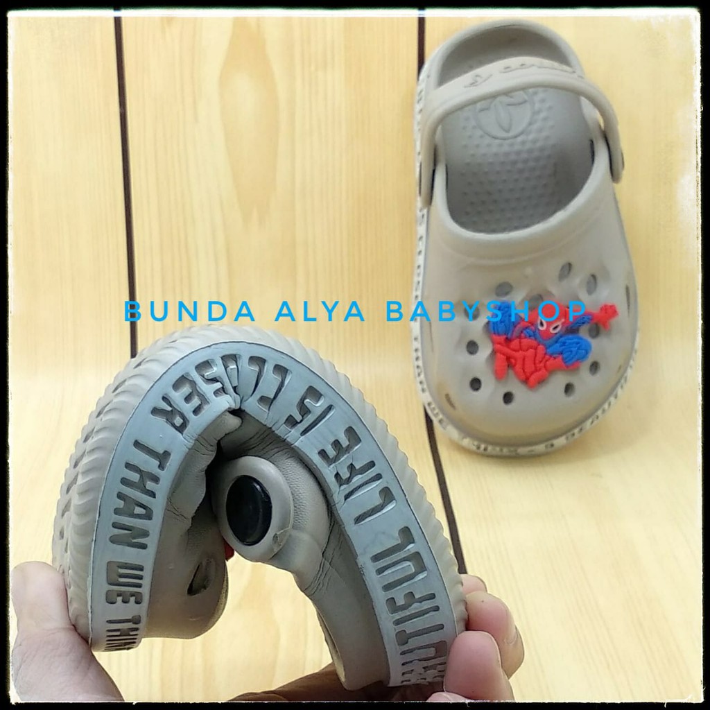 Sendal Anak Laki Laki Spider Usia 1 2 3 4 5 Tahun KREM Motif Kartun - Sepatu Sandal Anak Cowok Karet Anti Licin Size 18 - 29