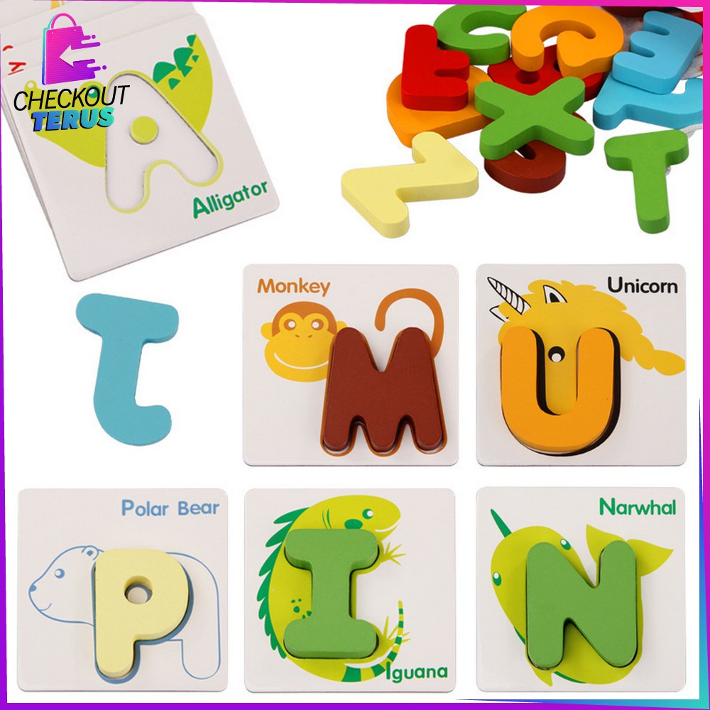 CT M273 Mainan Puzzle Kayu BRITISH CARD Anak Belajar Mainan Huruf dan Angka Alfabet Kayu Edukasi Kartu Alphabet