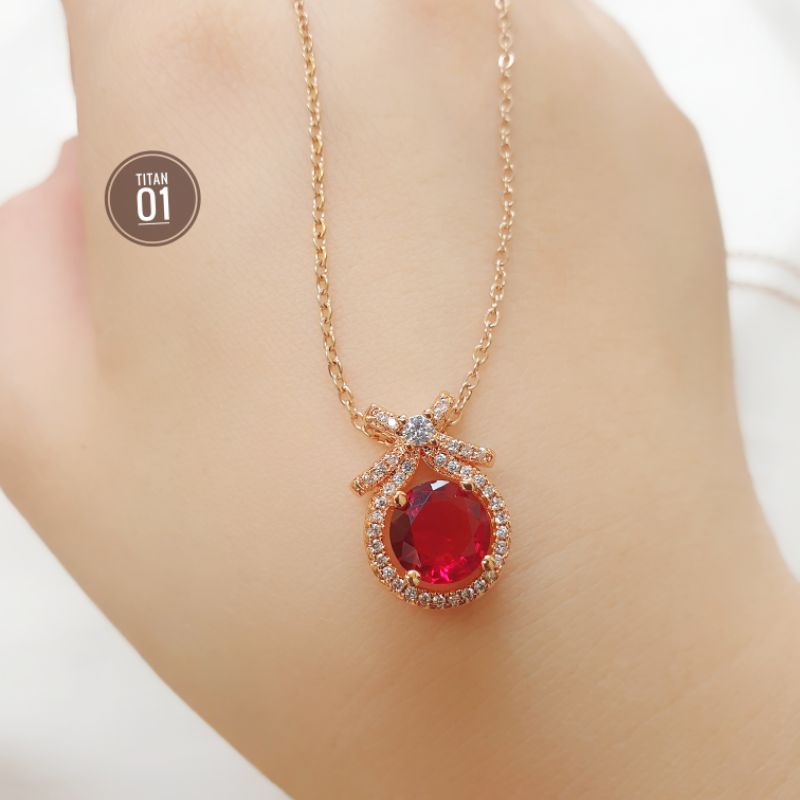 Kalung Dewasa Titanium Mata Merah Permata Pita N10102201