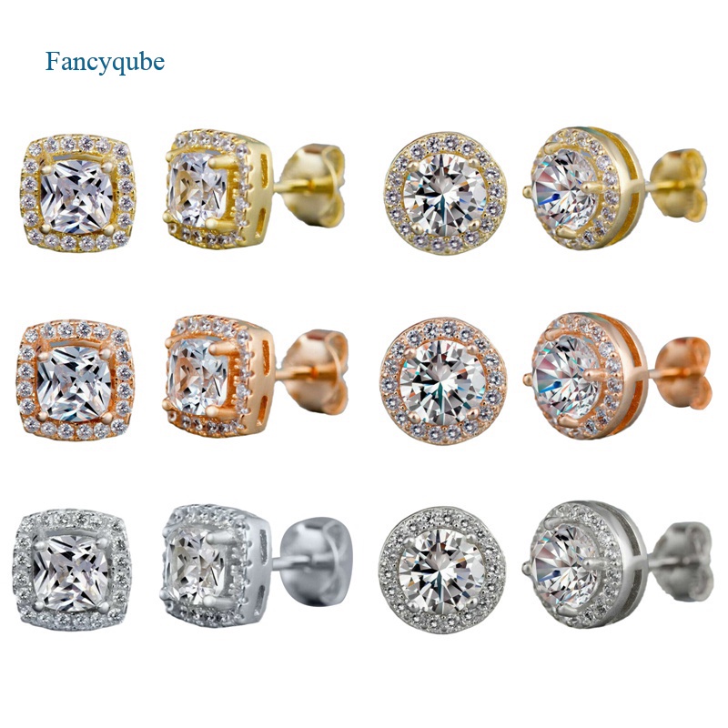 Fancyqube Anting Stud 925 Silver Cubic Zircon Gaya Elegan Untuk Hadiah Pernikahan Wanita