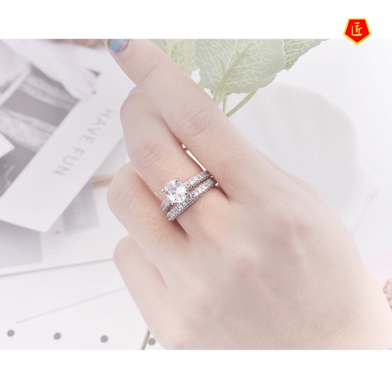 [Ready Stock]Personality Elegant Rose Gold Full Diamond Ring Set