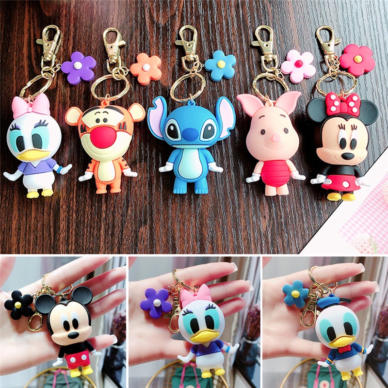 TK Fashion Creative Disney PVC Keychain Winnie the Pooh Stitch Mickey Donlald Duck Keychain Figure Doll Toys