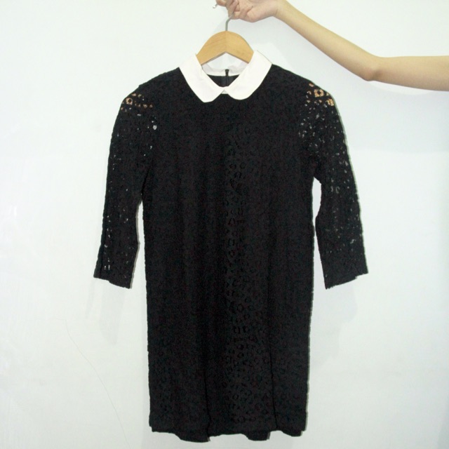 zara black and white embroidered dress