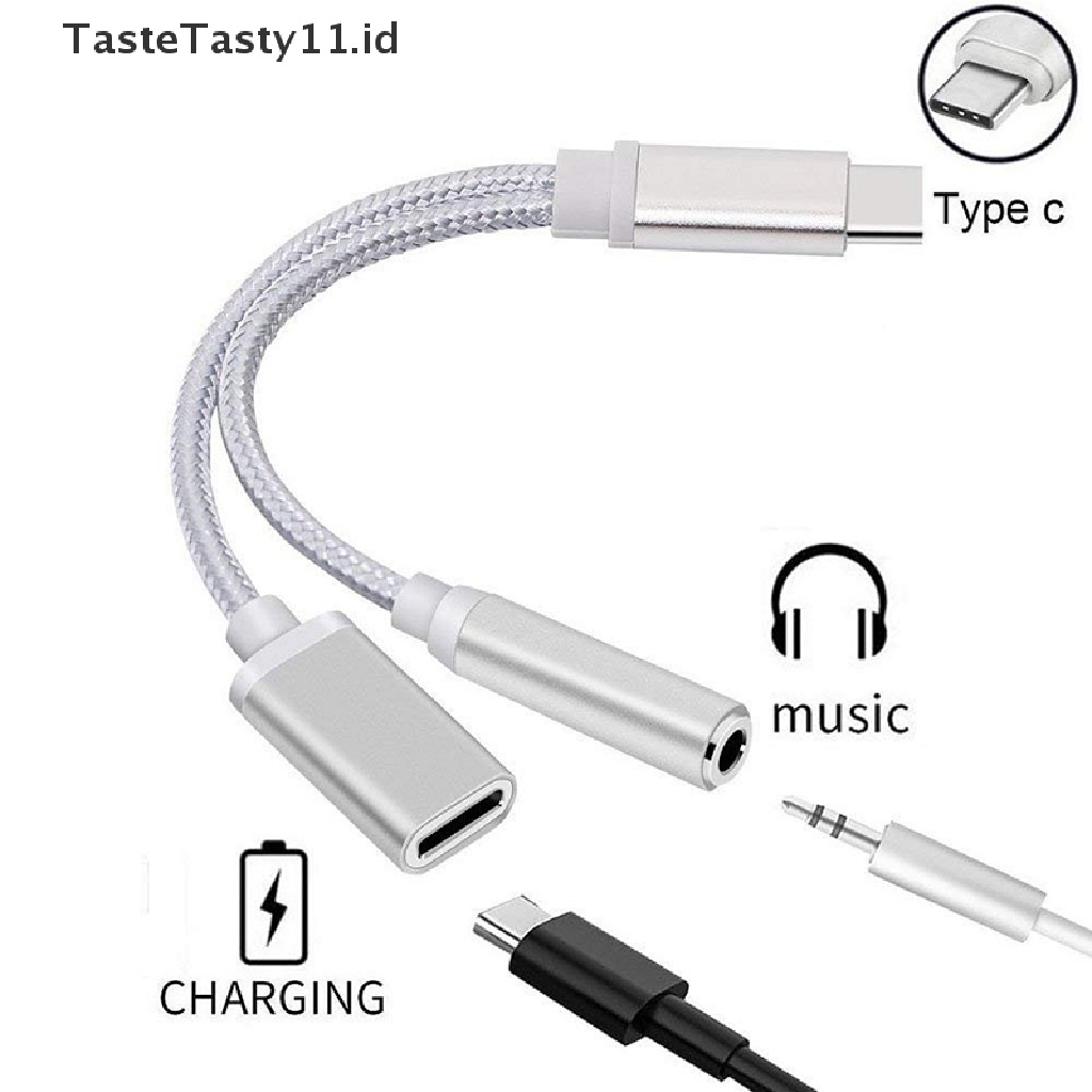 【TasteTasty】 Type-C to Type C 3.5mm Adapter 2 in 1 Splitter Adaptateur Audio AUX Adapter   ID