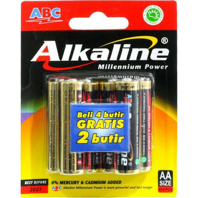 BATERAI ALKALINE ABC AA ISI 6 (SEDANG) GROSIR ( untk jam dinding,dll)