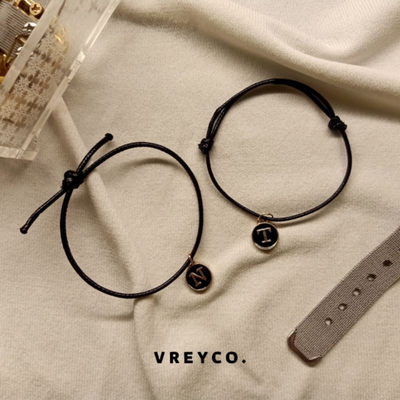 [INISIAL] MODEL A GELANG TALI INISIAL EPOXY COUPLE PASANGAN HITAM-5