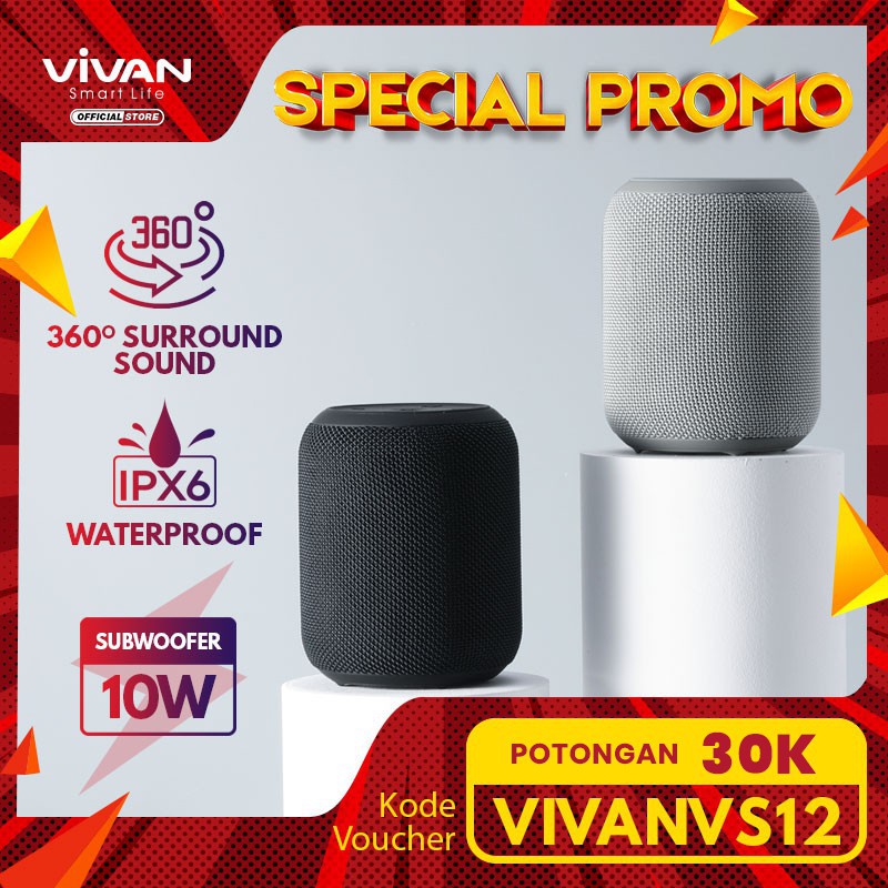 SPEAKER PORTABLE BLUETOOTH 5.0 TWS VIVAN VS12 SURROUND SOUND 360°10W Waterproof IPX6 - ORIGINAL 100%