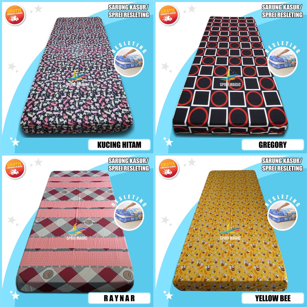 Sprei Resleting 90x200x10 90x200 Single Size Untuk Kasur Busa No 4 U4T10