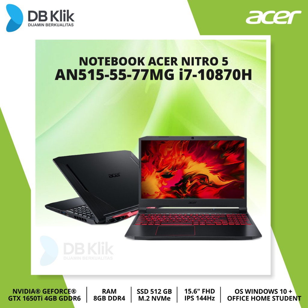 Notebook ACER NITRO 5 AN515-55-77MG i7-10870H 8GB 512GB GTX 1650Ti Windows10 + OHS 15.6"