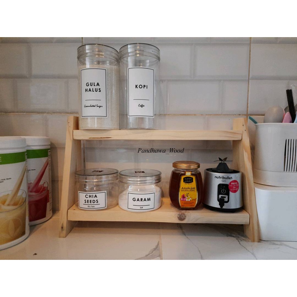 Rak Bumbu Dapur Kayu 2 Susun Minimalis