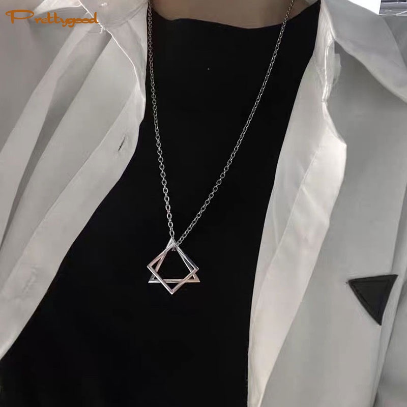 Kalung Liontin Bentuk Segitiga Geometris Bahan Titanium Steel Gaya Hip Hop Untuk Unisex -PD