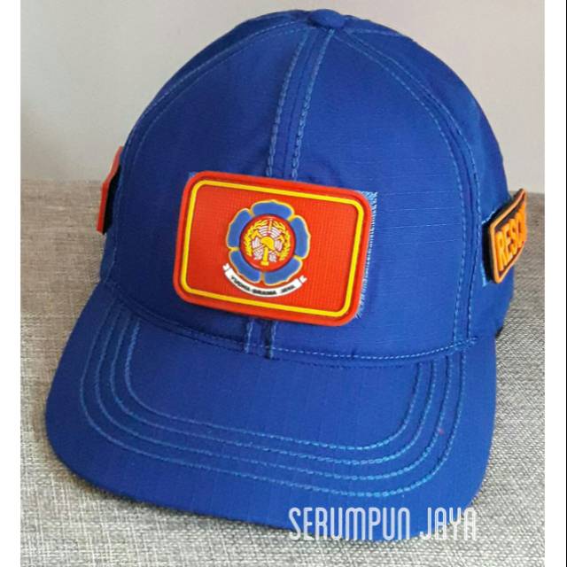 TOPI DAMKAR BIRU - TOPI DAMKAR 3PATCH RESCUE VELCRO BIRU