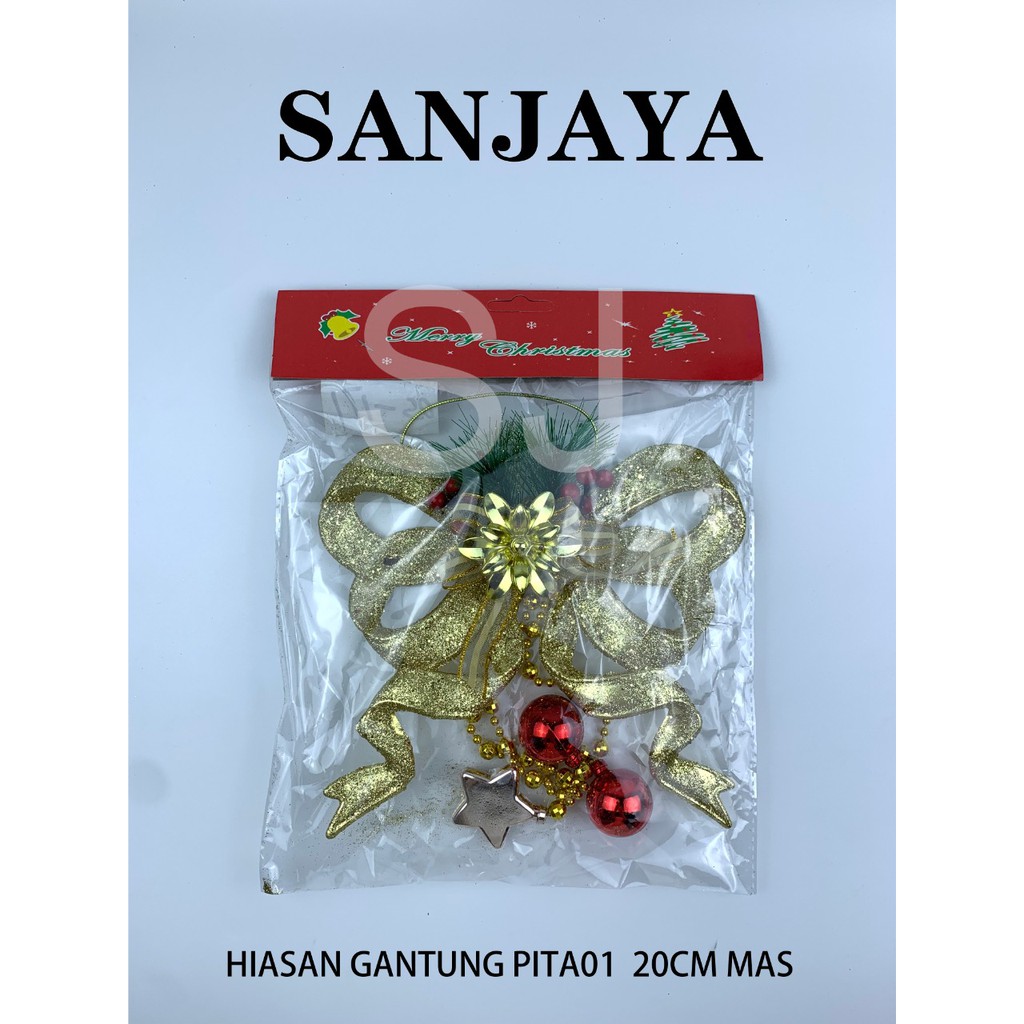 [1 Bks] Hiasan Gantungan Aksesoris Natal / Ornamen Natal / Dekorasi Pohon Natal / Natal Hiasan Gantung Pita 01 20Cm Mas