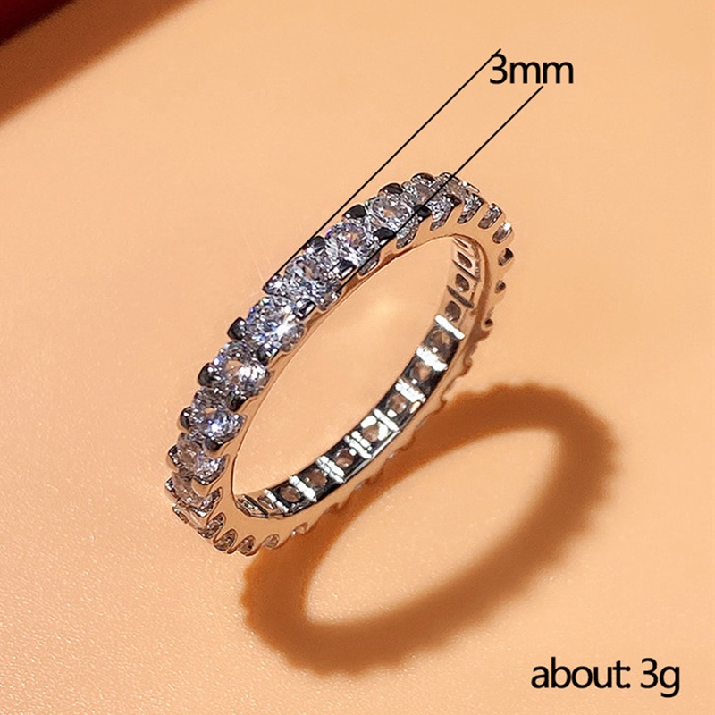 Cincin Jari Tipis Warna Silver Dengan Cubic Zirconia Untuk Wanita