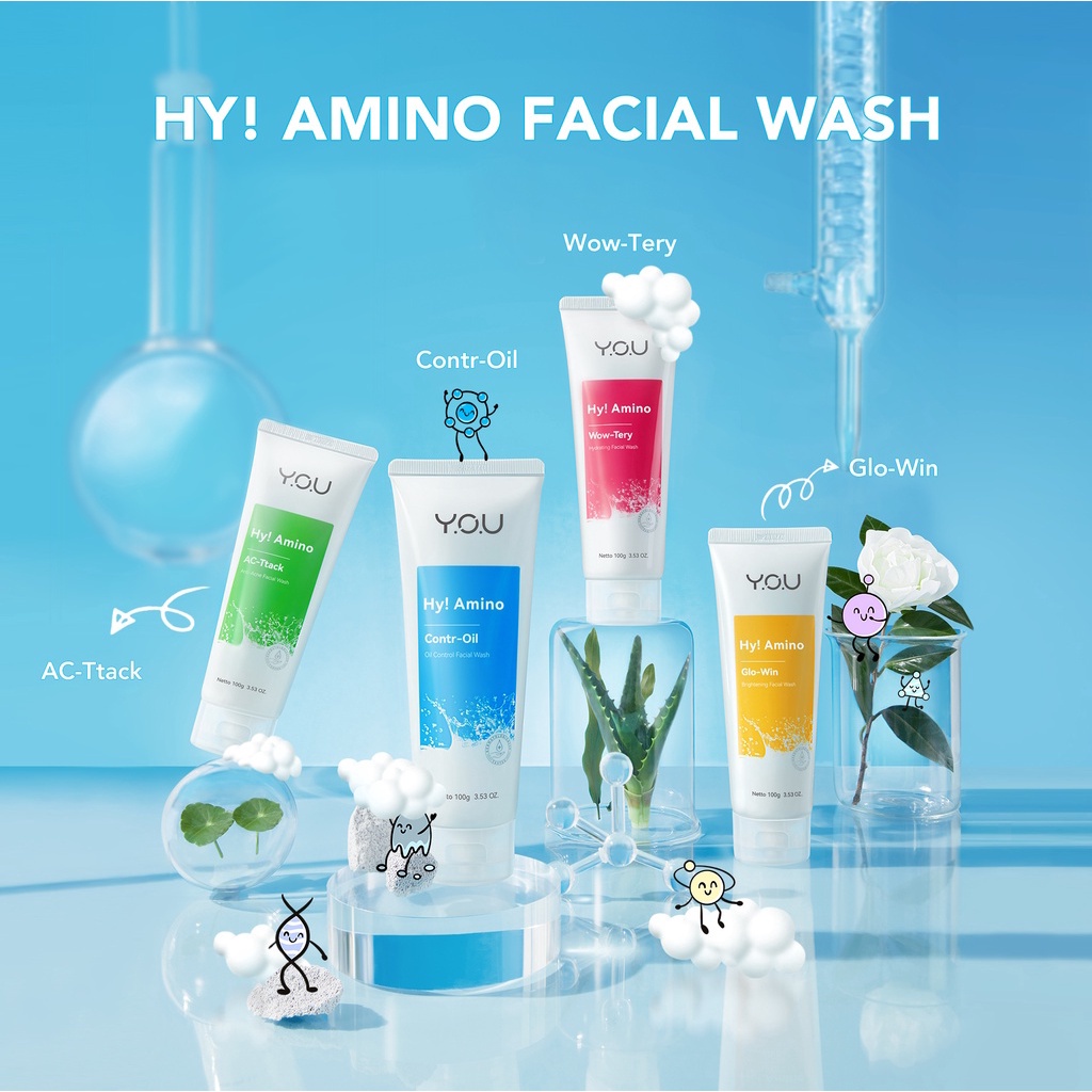 ⭐BAGUS⭐ Y.O.U Hy! Amino Wow-tery Facial Wash 100gr | Hydrating | Anti Acne | Oil Control | Brightening By YOU