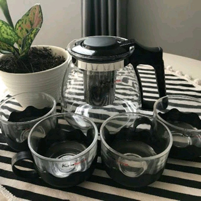 TERMURAH Krishome Tea Set Glass+Teko Cangkir Gelas Teh Kaca