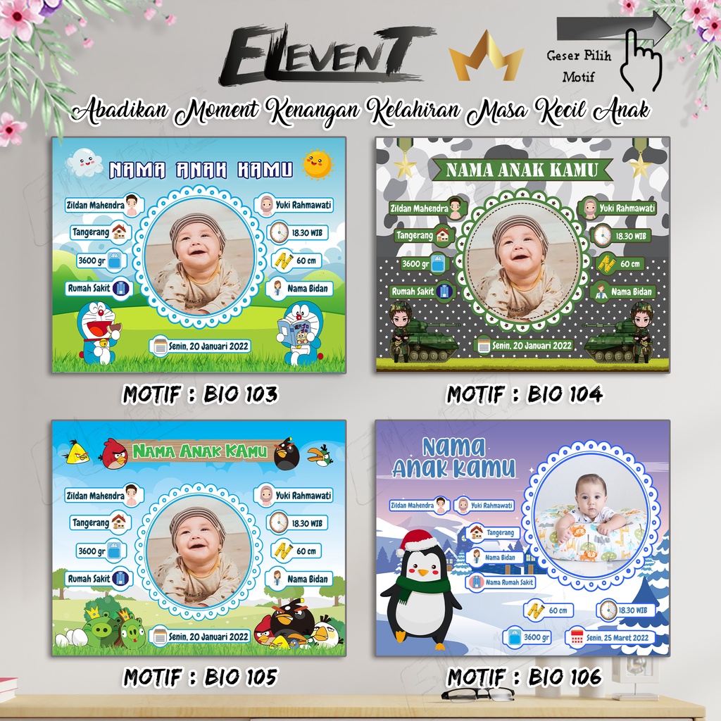 Miliki Softfile Biodata Bayi Data Kelahiran Anak Harga Terjangkau Banyak Pilihan 182 Motif Unik Tinggal Cetak Sendiri dengan data Desain bayi Newborn Baby untuk pajangan walldecor bingkai  pigura popup dllbisa Murah-103-106