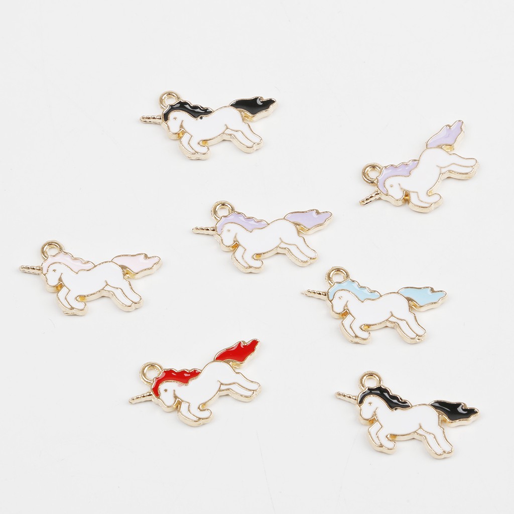 10pcs / Lot Liontin Enamel Bentuk Unicorn Untuk Membuat Perhiasan Kalung Gelang Dan Anting