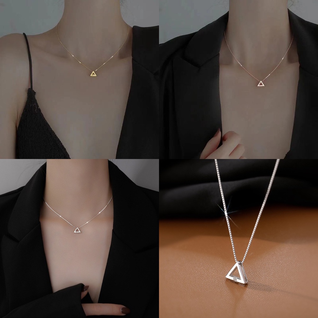 【COD Tangding】Kalung Rantai Klavikula Bentuk Segitiga Geometris Gaya Korea Untuk Wanita