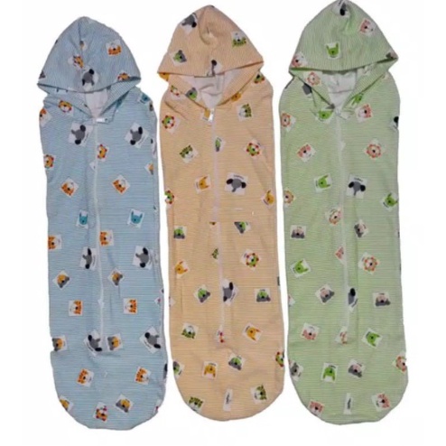 1 pc Bedong Instan Hoddie, Bahan Cotton Warna Motif Mix / Grosir Bedong Praktis Topi / Hoddie Hoodie